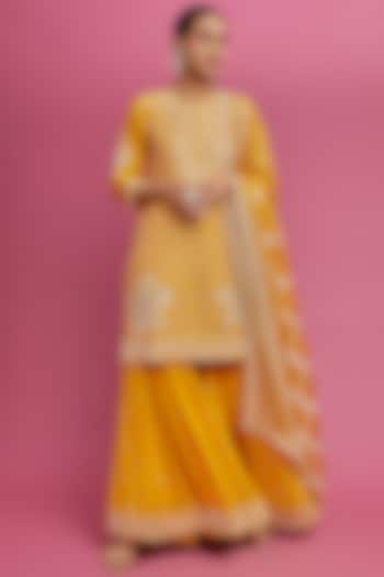 Yellow Georgette Gharara Set by Sheetal Batra