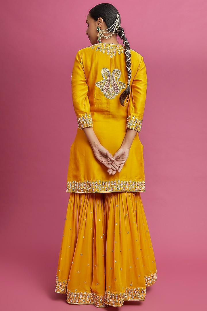 Yellow Georgette Gharara Set by Sheetal Batra at Pernia's Pop Up Shop