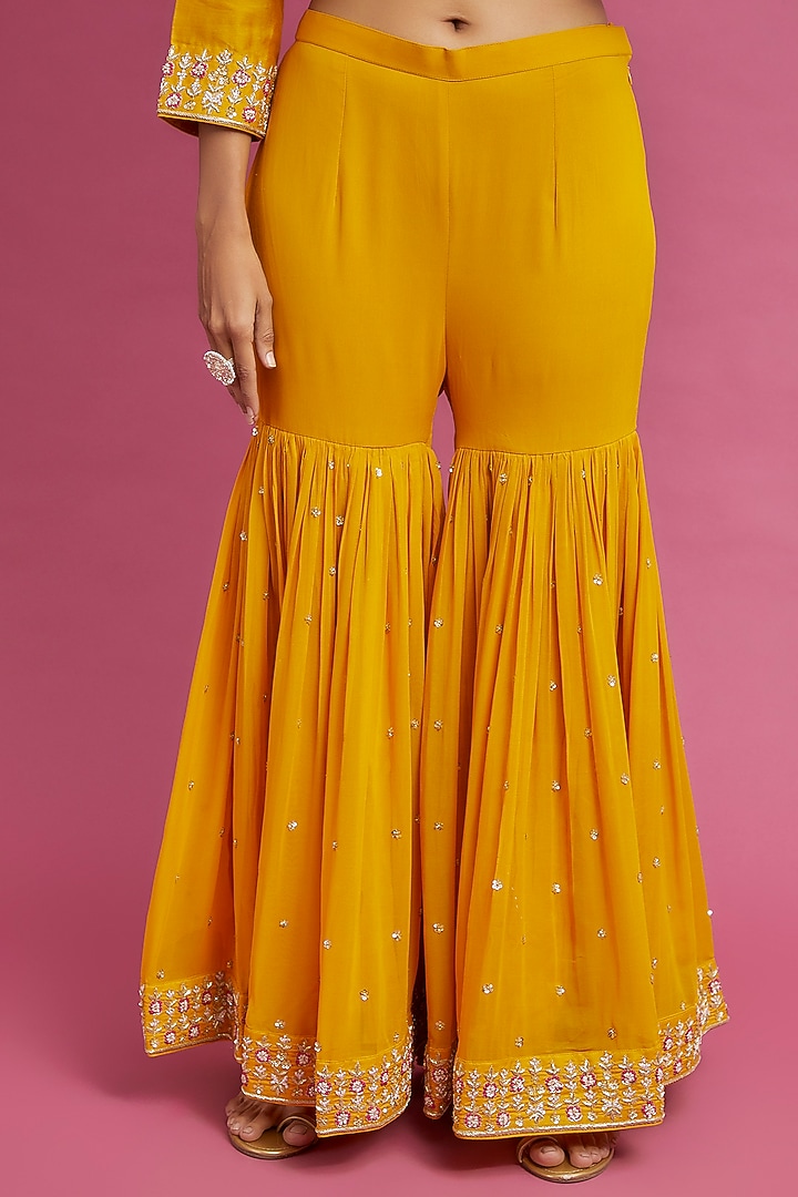 Yellow Georgette Gharara Set by Sheetal Batra at Pernia's Pop Up Shop
