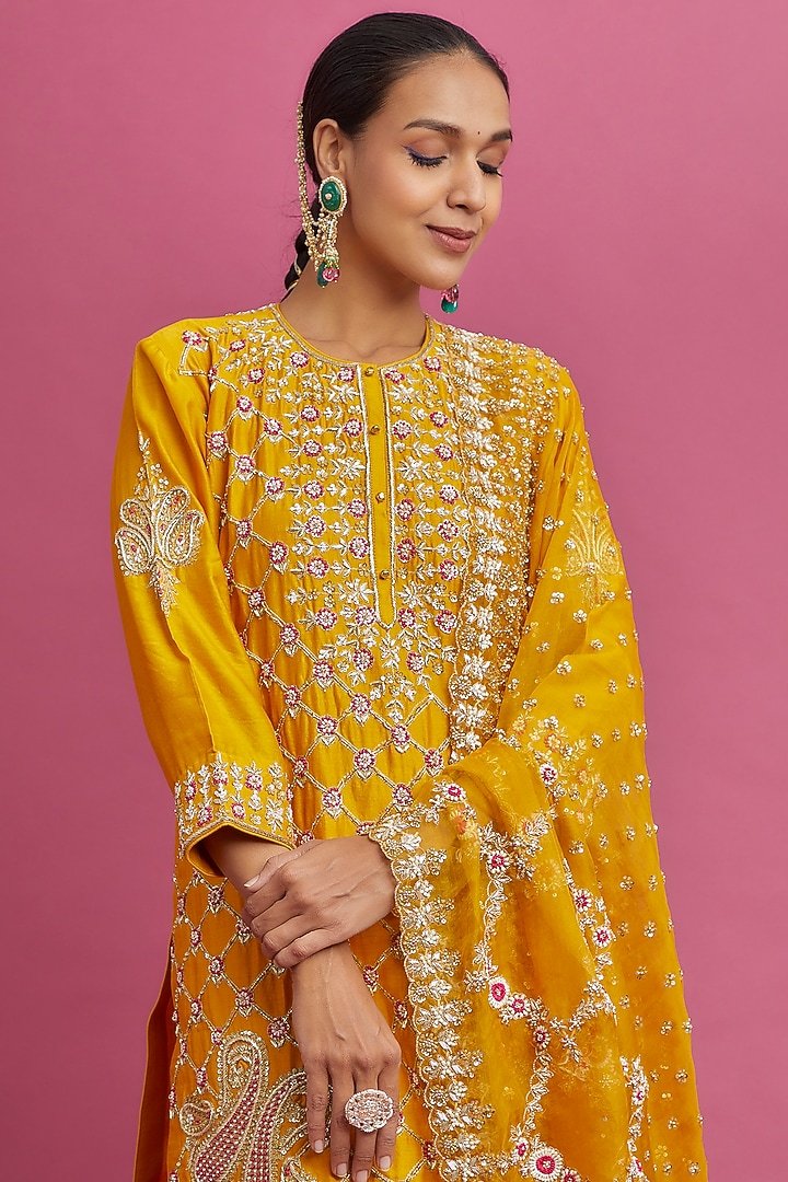 Yellow Georgette Gharara Set by Sheetal Batra at Pernia's Pop Up Shop