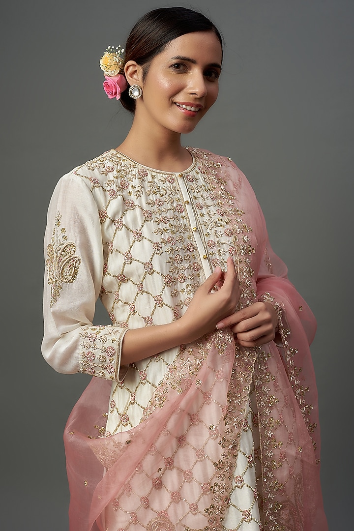 Off- White Silk Chanderi Gharara Set by Sheetal Batra at Pernia's Pop Up Shop