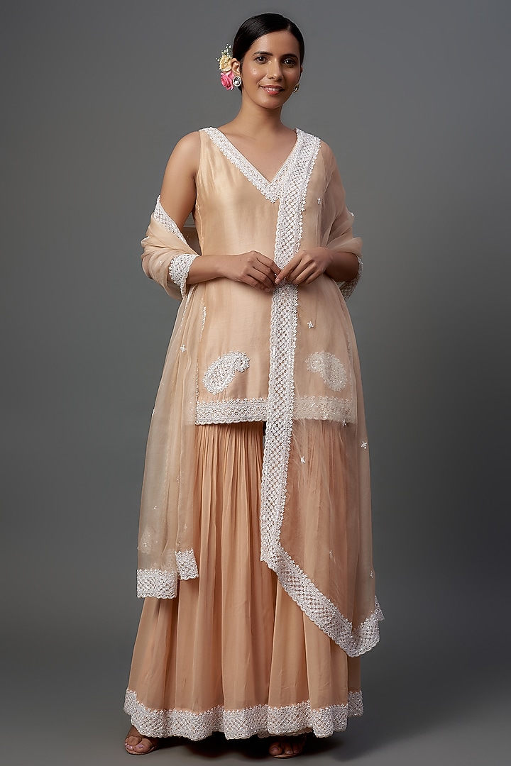 Blush Pink Silk Chanderi Gharara Set by Sheetal Batra at Pernia's Pop Up Shop
