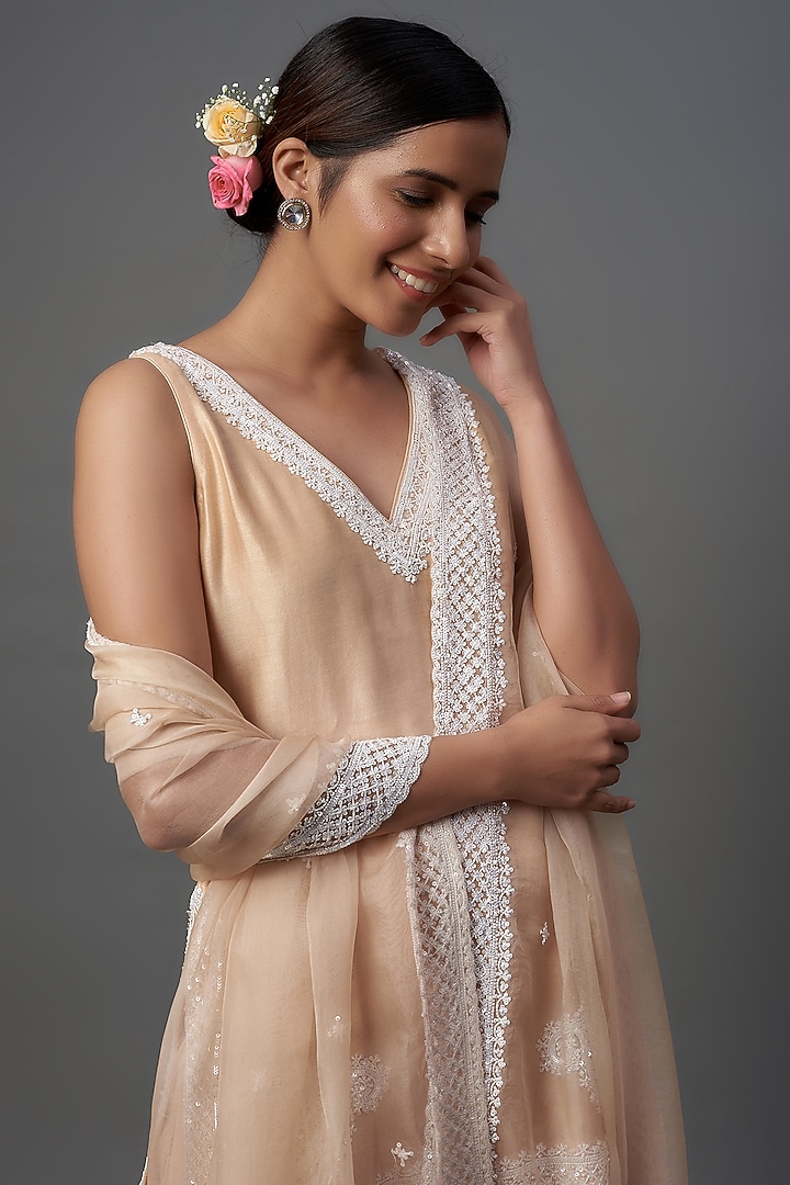 Blush Pink Silk Chanderi Gharara Set by Sheetal Batra at Pernia's Pop Up Shop