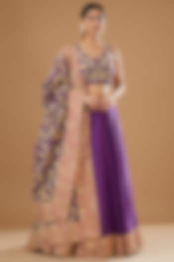 Purple Pure Silk Embroidered Lehenga Set by Sheetal Batra
