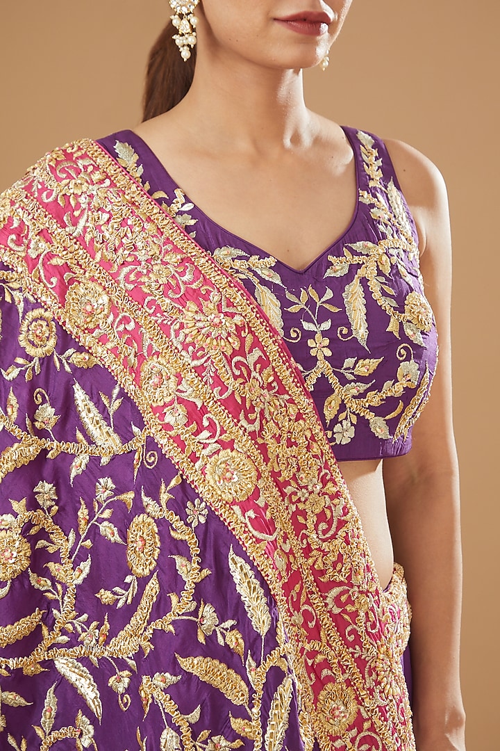 Purple Pure Silk Embroidered Bridal Lehenga Set by Sheetal Batra at Pernia's Pop Up Shop
