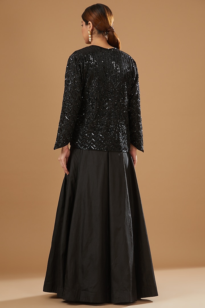 Black Organza Embroidered Jacket Wedding Lehenga Set by Sheetal Batra at Pernia's Pop Up Shop