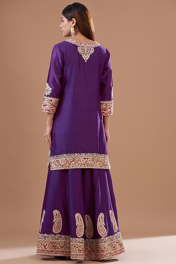 Purple Pure Silk Chanderi Embroidered Wedding Sharara Set by Sheetal Batra at Pernia's Pop Up Shop