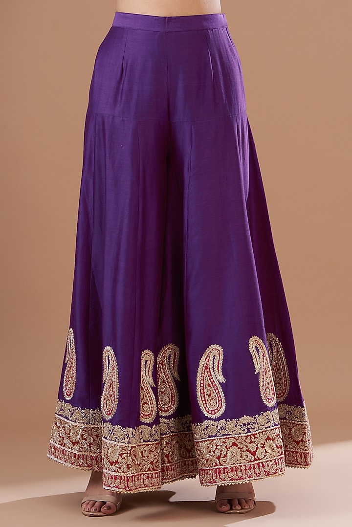 Purple Pure Silk Chanderi Embroidered Wedding Sharara Set by Sheetal Batra at Pernia's Pop Up Shop