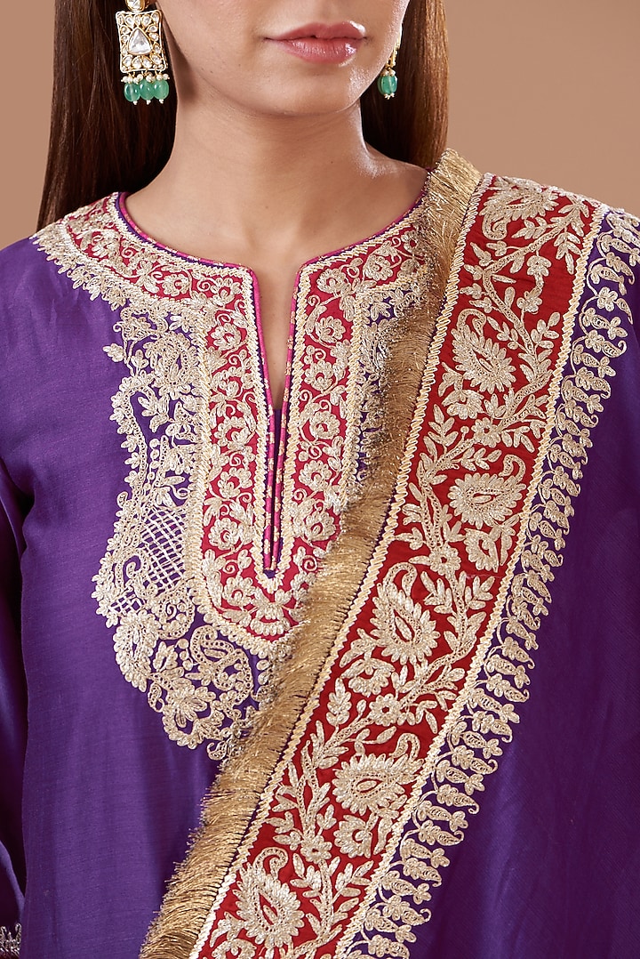 Purple Pure Silk Chanderi Embroidered Wedding Sharara Set by Sheetal Batra at Pernia's Pop Up Shop