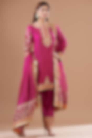 Pink Pure Silk Chanderi Embroidered Kurta Set by Sheetal Batra