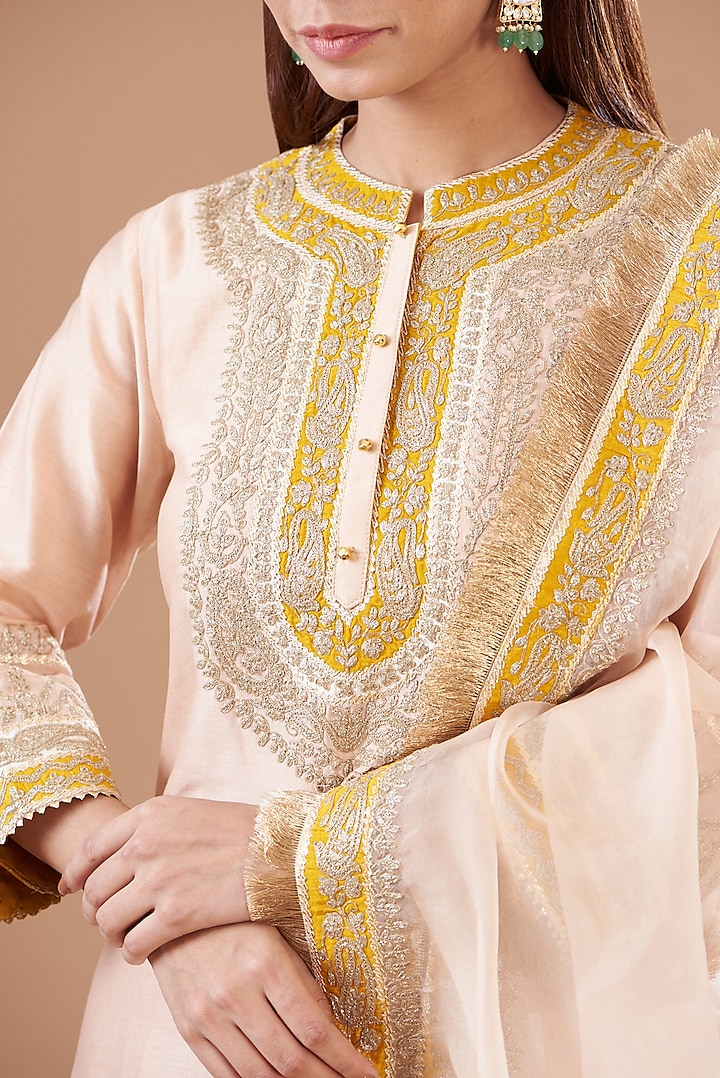 Pink Pure Silk Chanderi Embroidered Kurta Set by Sheetal Batra at Pernia's Pop Up Shop