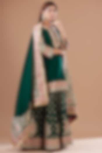 Green Pure Silk Chanderi Embroidered Sharara Set by Sheetal Batra