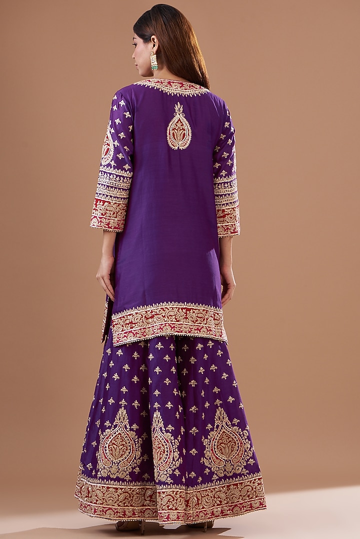 Purple Pure Silk Chanderi Embroidered Wedding Sharara Set by Sheetal Batra at Pernia's Pop Up Shop