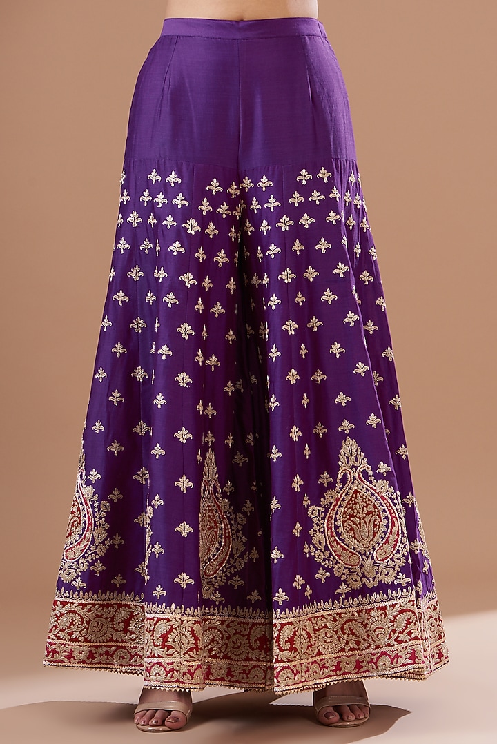 Purple Pure Silk Chanderi Embroidered Wedding Sharara Set by Sheetal Batra at Pernia's Pop Up Shop