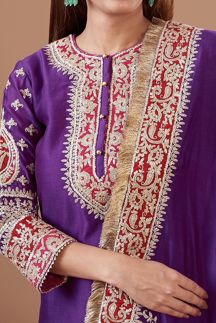 Purple Pure Silk Chanderi Embroidered Wedding Sharara Set by Sheetal Batra at Pernia's Pop Up Shop