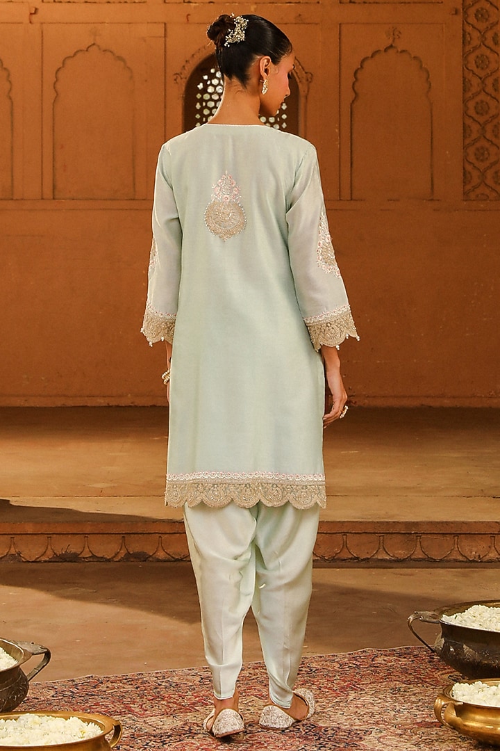 Misty Green Satin Silk Dhoti Set by Sheetal Batra at Pernia's Pop Up Shop