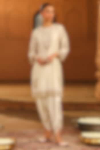 Ivory Satin Silk Dhoti Set by Sheetal Batra at Pernia's Pop Up Shop