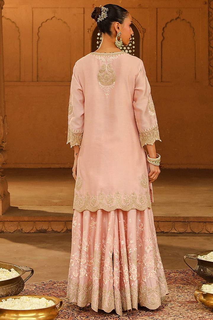 Blush Pink Pure Silk Chanderi Jaal Work Bridal Sharara Set by Sheetal Batra at Pernia's Pop Up Shop