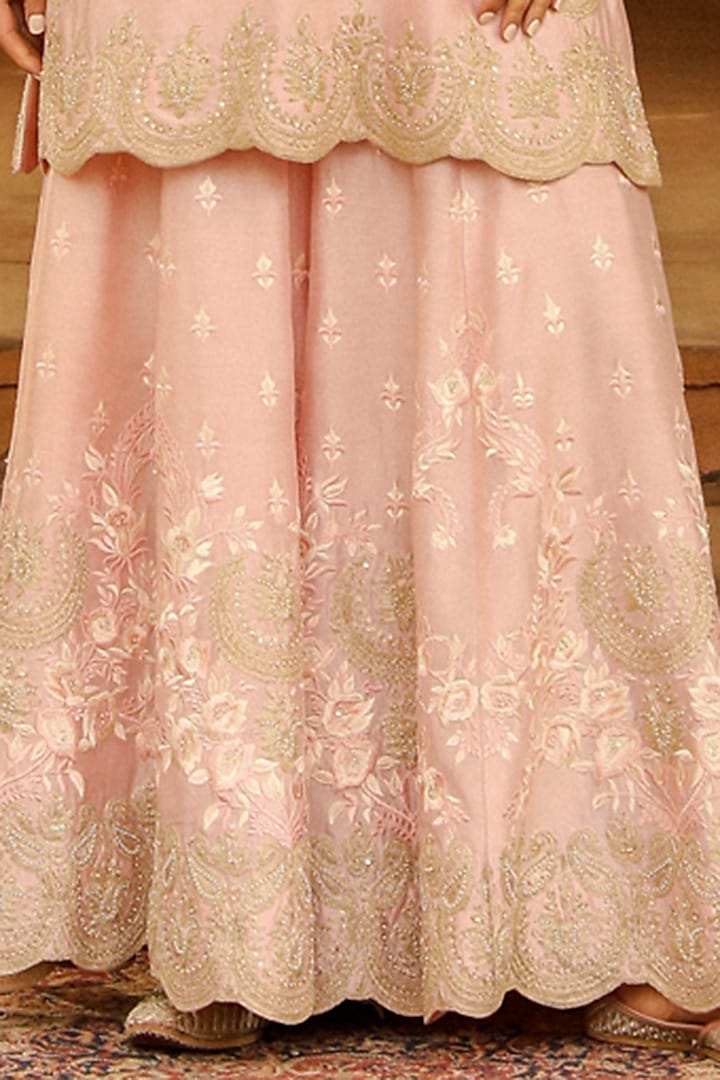 Blush Pink Pure Silk Chanderi Jaal Work Bridal Sharara Set by Sheetal Batra at Pernia's Pop Up Shop