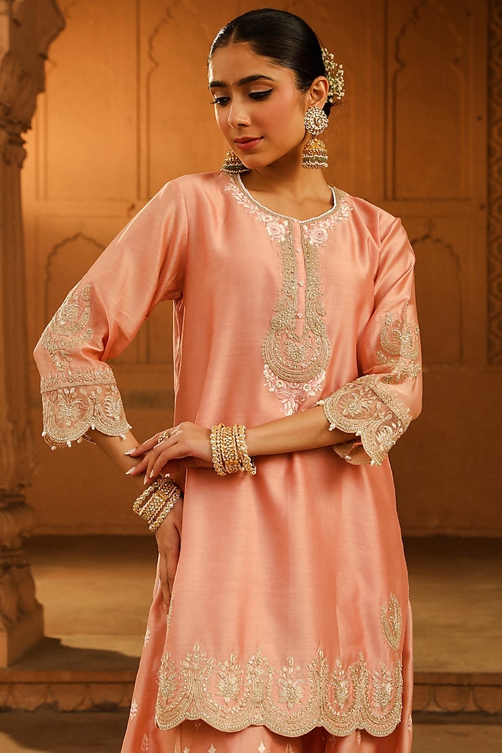 Off-Rose Pure Silk Chanderi Jaal Work Bridal Sharara Set by Sheetal Batra at Pernia's Pop Up Shop