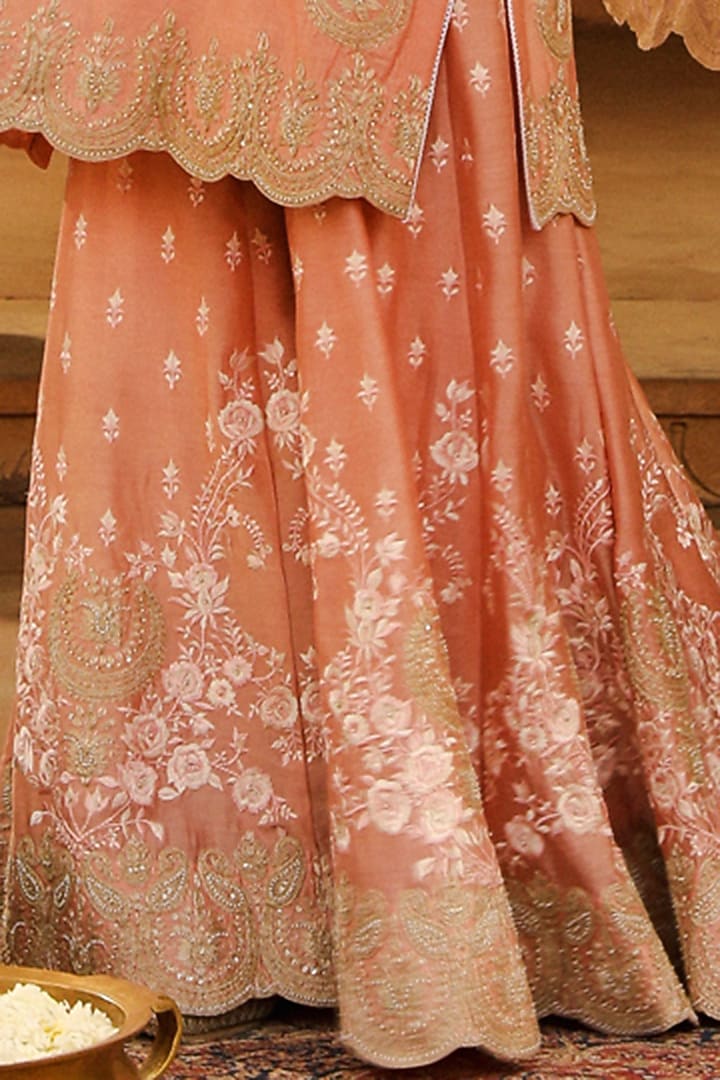 Off-Rose Pure Silk Chanderi Jaal Work Bridal Sharara Set by Sheetal Batra at Pernia's Pop Up Shop