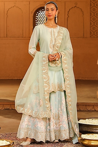 Aisha Brocade croptop & Bamboo silk skirt  Unique blouse designs, Indian  fashion dresses, Long dress design
