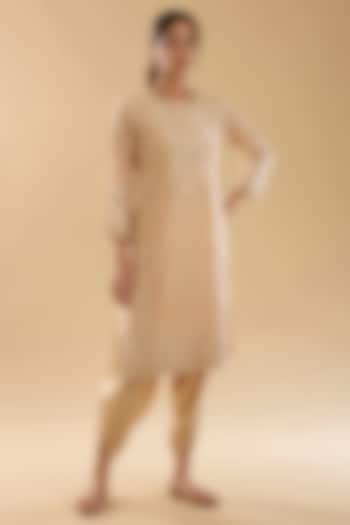 Beige Silk Chanderi Parsi Gara Embroidered Kurta Set by Sheetal Batra at Pernia's Pop Up Shop
