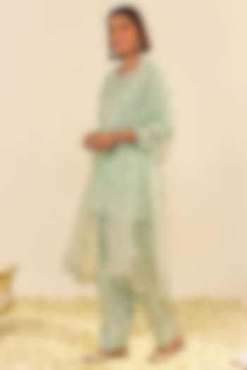 Mint Green Silk Chanderi Parsi Gara Embroidered A-Line Kurta Set by Sheetal Batra at Pernia's Pop Up Shop