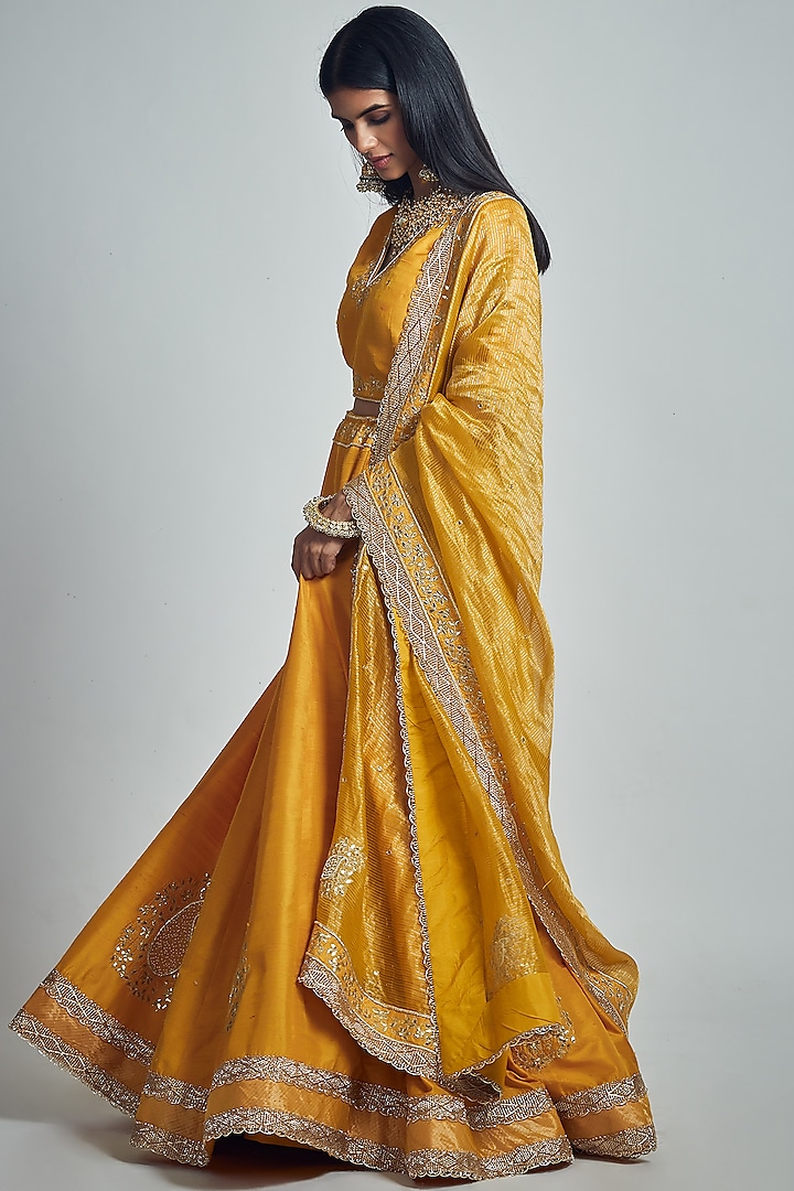 Mustard Embroidered Wedding Lehenga Set by Sheetal Batra at Pernia's Pop Up Shop