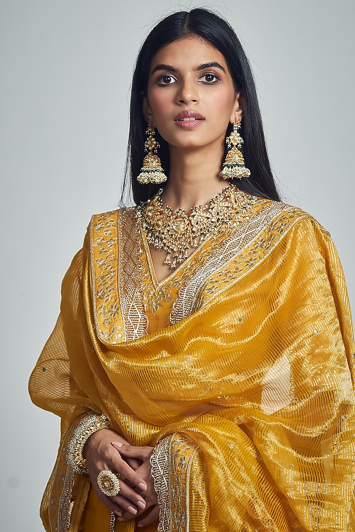 Mustard Embroidered Wedding Lehenga Set by Sheetal Batra at Pernia's Pop Up Shop