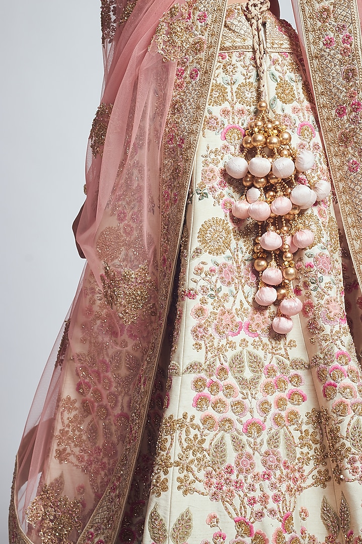 Beige & Blush Pink Embroidered Bridal Lehenga Set by Sheetal Batra at Pernia's Pop Up Shop