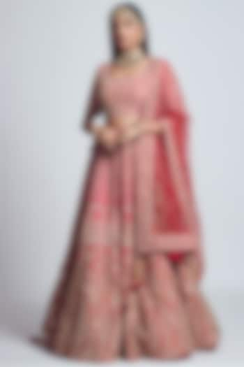 Fuchsia & Red Embroidered Bridal Lehenga Set by Sheetal Batra at Pernia's Pop Up Shop