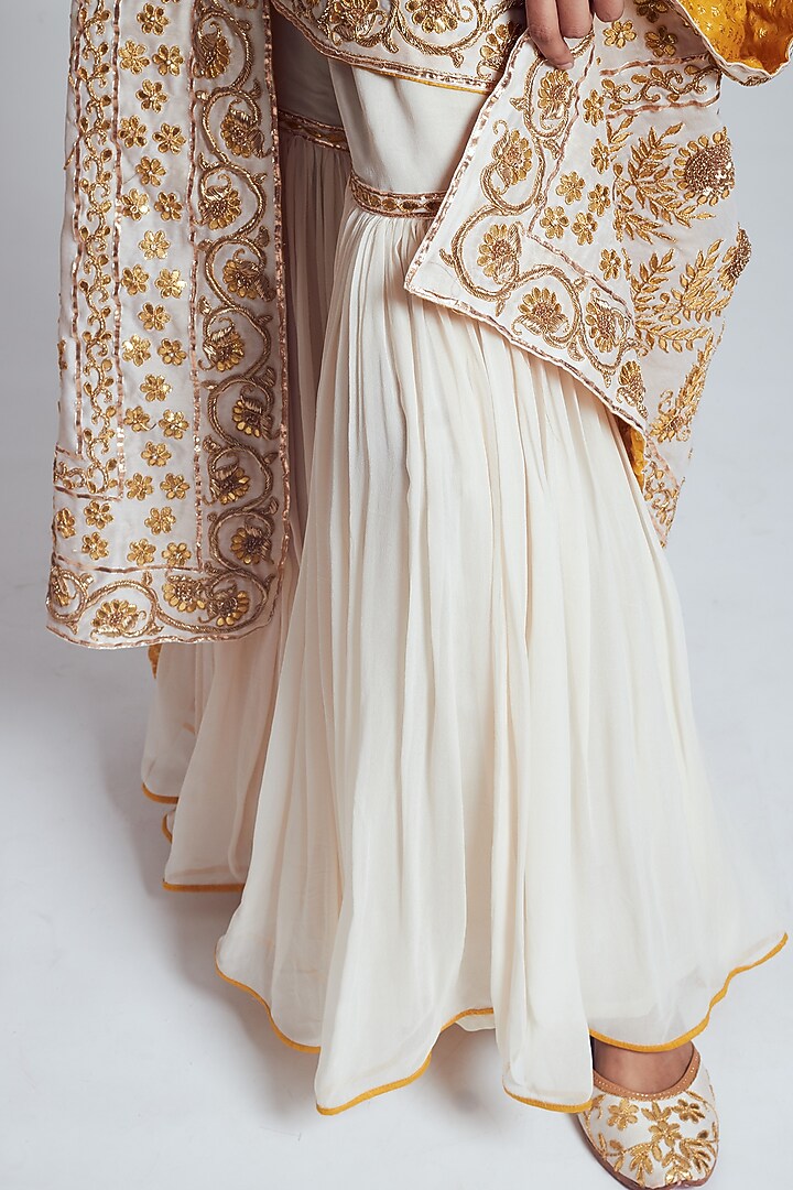Ivory Chanderi Silk Zardosi Embroidered Gharara Set by Sheetal Batra at Pernia's Pop Up Shop