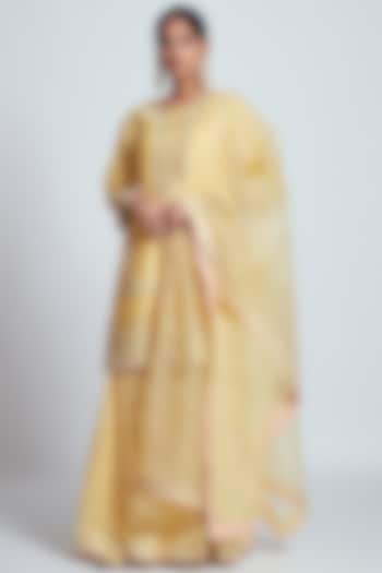 Yellow Chanderi Silk & Organza Gota Embroidered Gharara Set by Sheetal Batra at Pernia's Pop Up Shop
