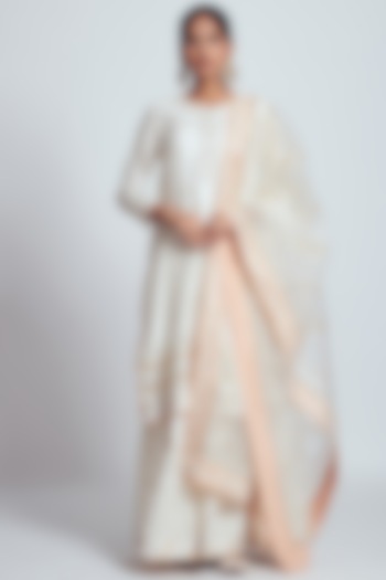 Ivory Chanderi Silk & Organza Gota Embroidered Gharara Set by Sheetal Batra at Pernia's Pop Up Shop