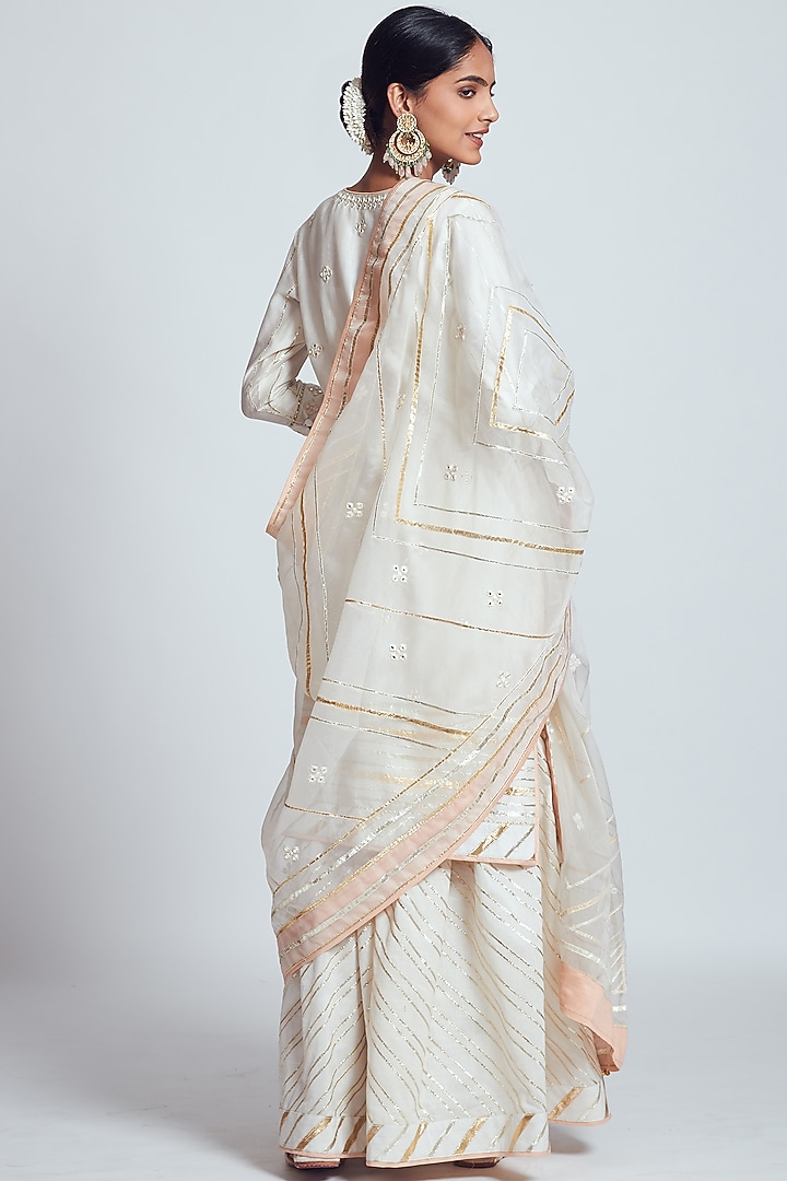 Ivory Chanderi Silk & Organza Gota Embroidered Gharara Set by Sheetal Batra at Pernia's Pop Up Shop