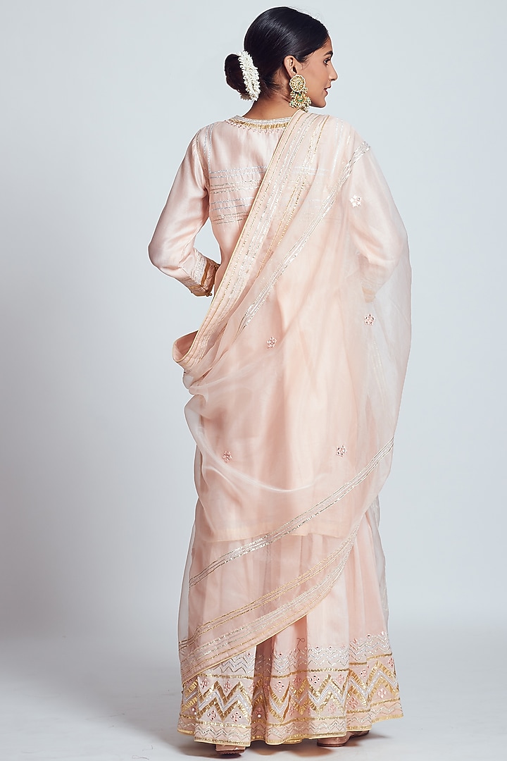 Blush Pink Chanderi Silk & Organza Gota Embroidered Gharara Set by Sheetal Batra at Pernia's Pop Up Shop