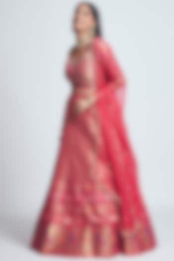 Fuchsia Dabka Embroidered Wedding Lehenga Set by Sheetal Batra at Pernia's Pop Up Shop