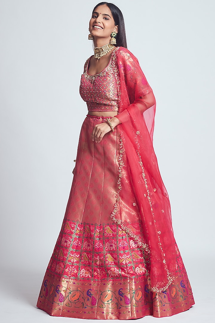 Fuchsia Dabka Embroidered Wedding Lehenga Set by Sheetal Batra at Pernia's Pop Up Shop