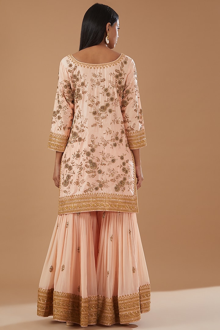 Blush Pink Silk Organza Embroidered Gharara Set by Sheetal Batra at Pernia's Pop Up Shop