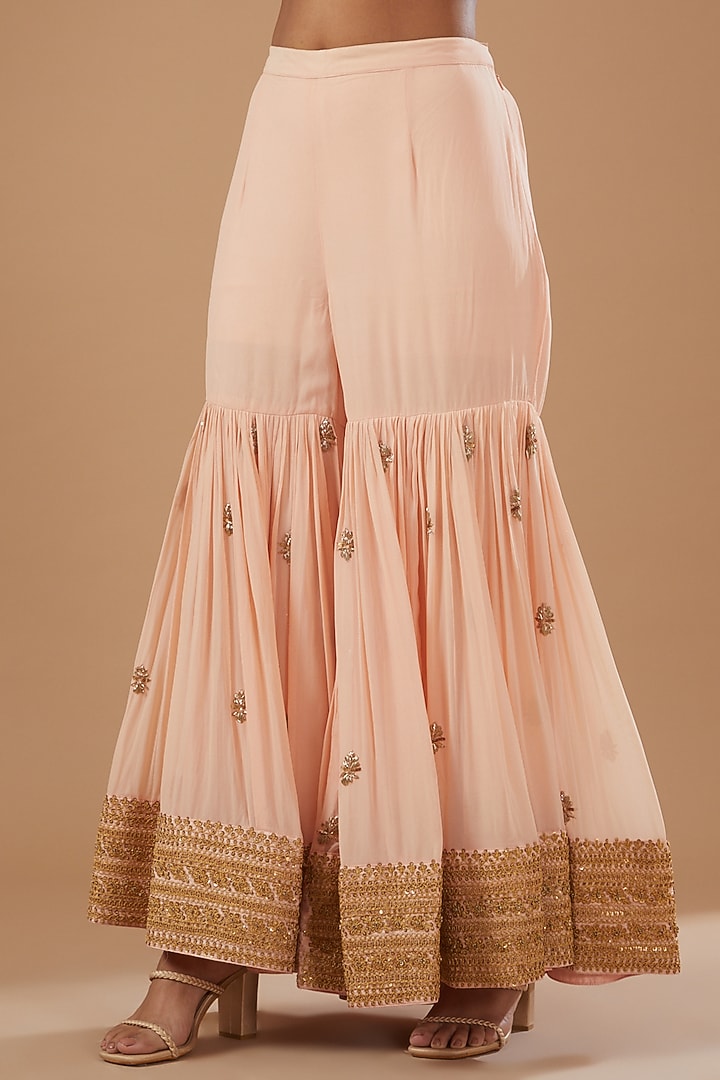 Blush Pink Silk Organza Embroidered Gharara Set by Sheetal Batra at Pernia's Pop Up Shop