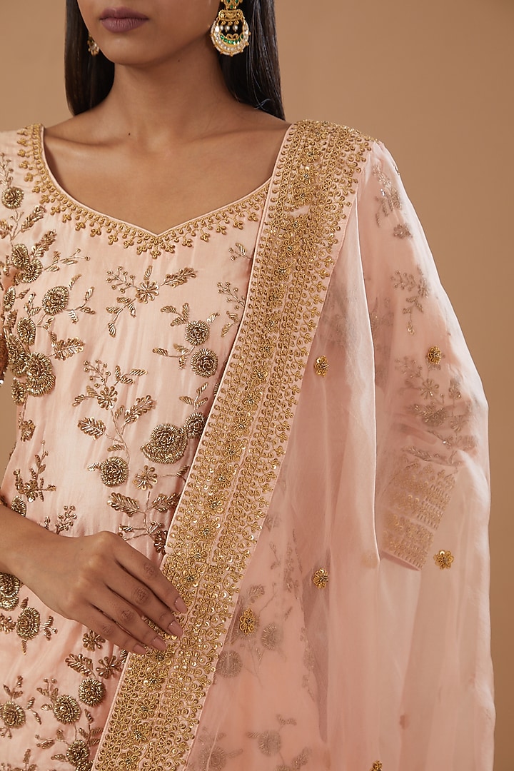 Blush Pink Silk Organza Embroidered Gharara Set by Sheetal Batra at Pernia's Pop Up Shop