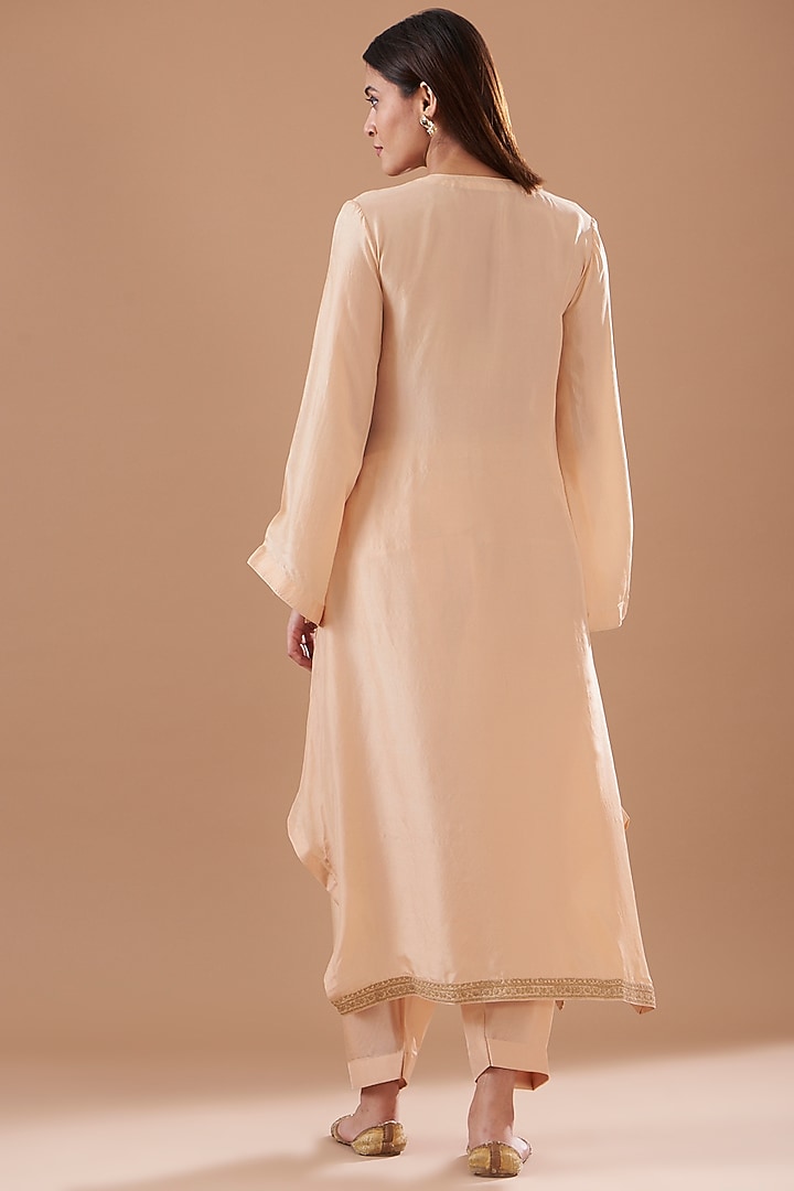 Beige Pure Silk Embroidered Kaftan Set by Sheetal Batra at Pernia's Pop Up Shop