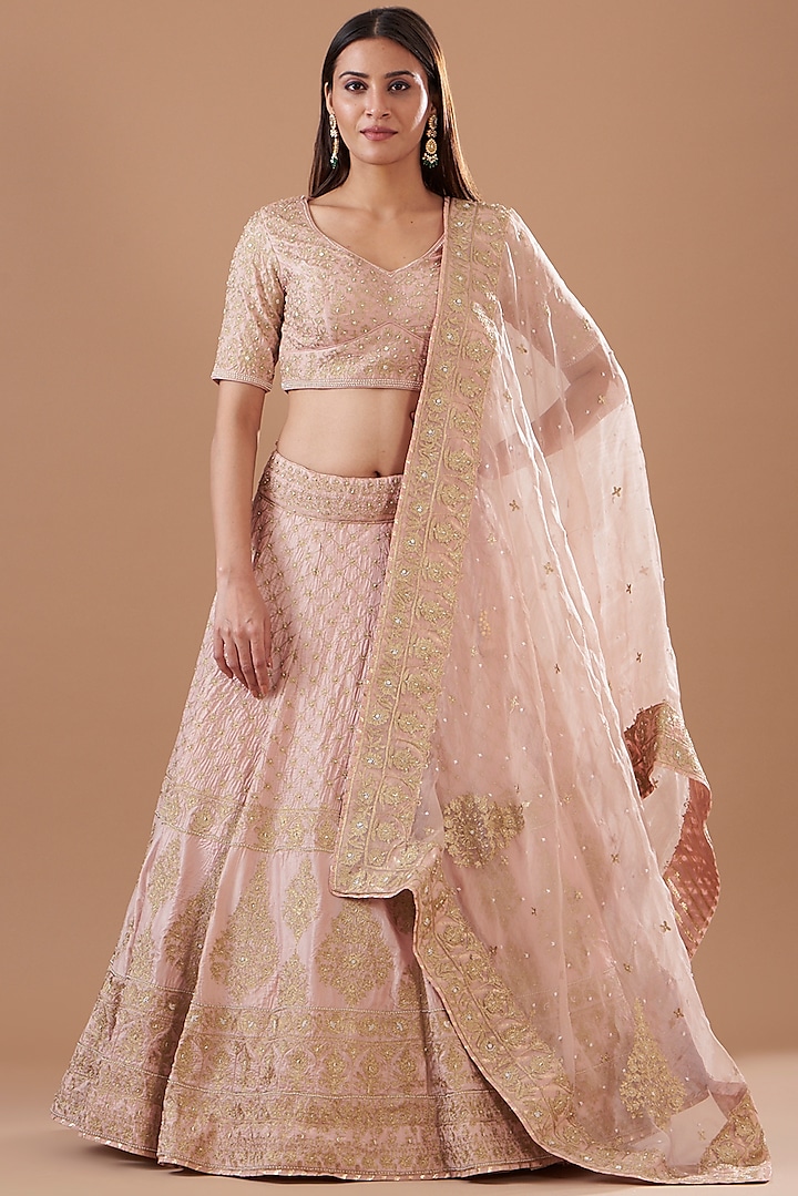 Pink Pure Silk Embroidered Wedding Lehenga Set by Sheetal Batra at Pernia's Pop Up Shop