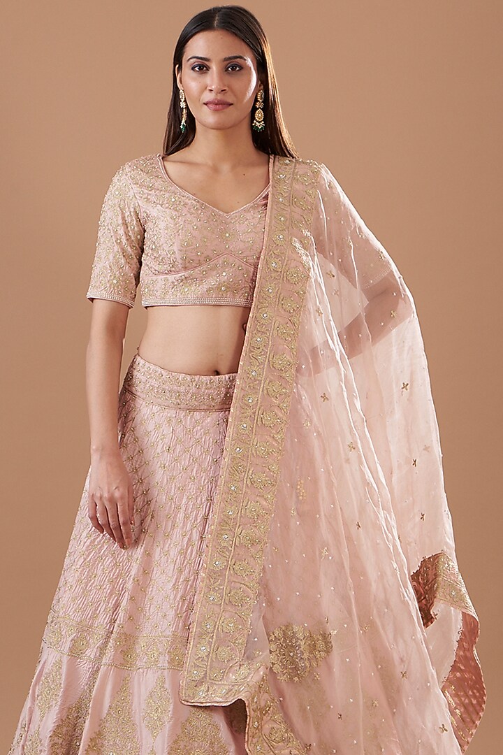 Pink Pure Silk Embroidered Bridal Lehenga Set by Sheetal Batra at Pernia's Pop Up Shop