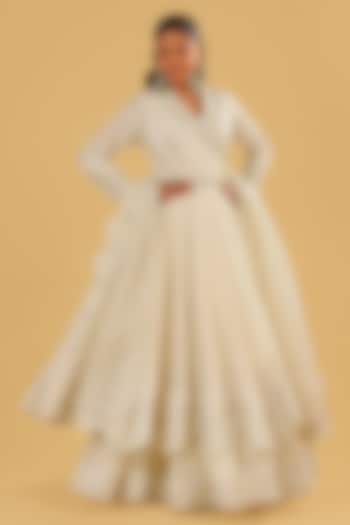 Daisy Ivory Silk Chanderi Parsi Gara Embroidered Angrakha Bridal Anarkali Set by Sheetal Batra at Pernia's Pop Up Shop