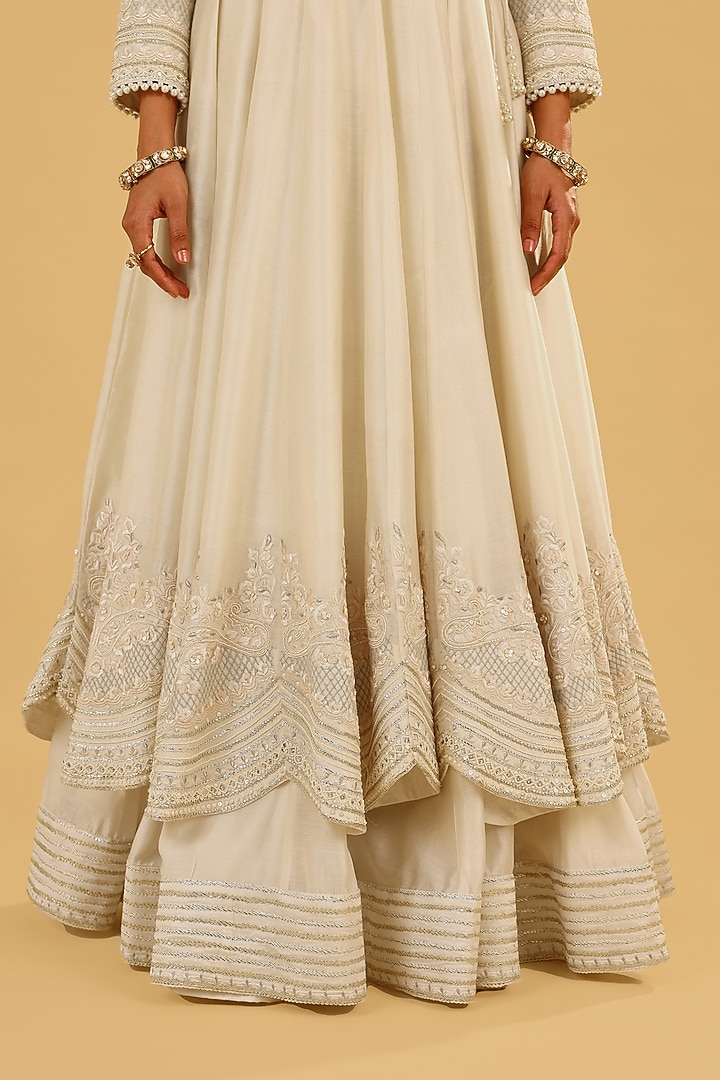 Daisy Ivory Silk Chanderi Parsi Gara Embroidered Angrakha Bridal Anarkali Set by Sheetal Batra at Pernia's Pop Up Shop