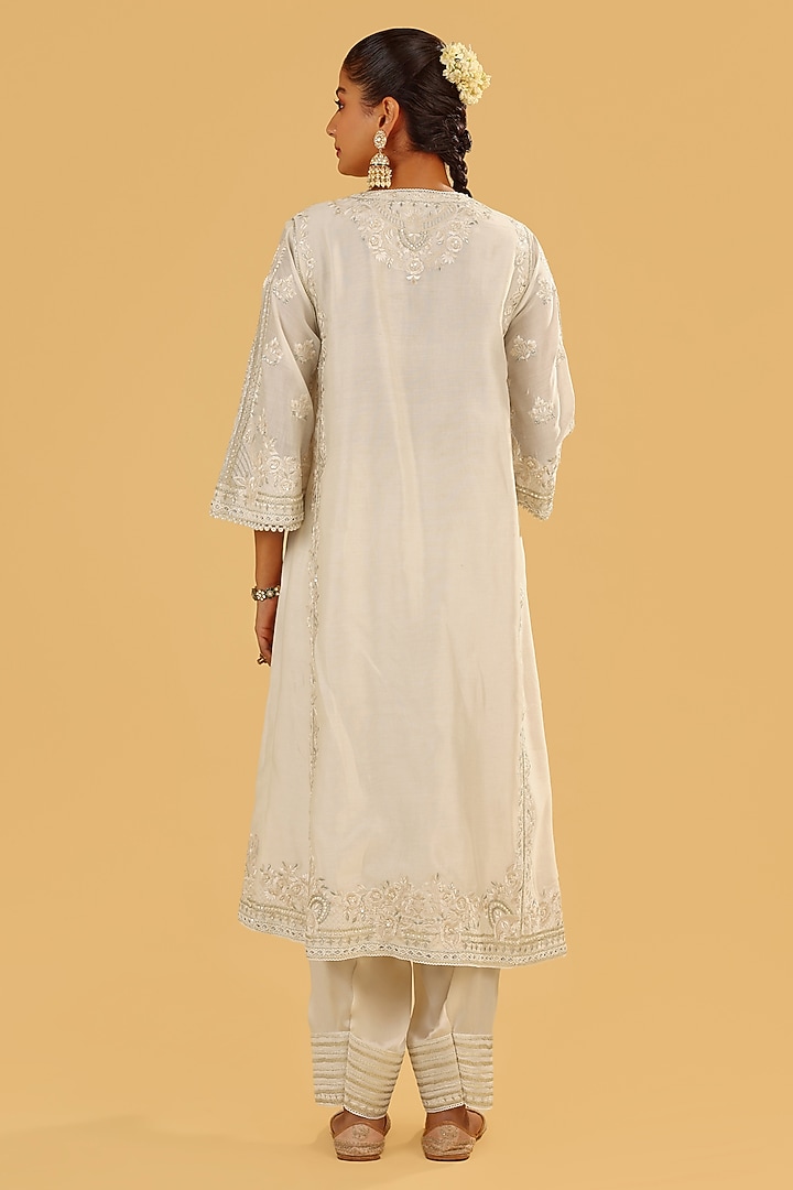 Daisy Ivory Chanderi Silk Basra Moti Embellished Choga Kurta Set by Sheetal Batra at Pernia's Pop Up Shop