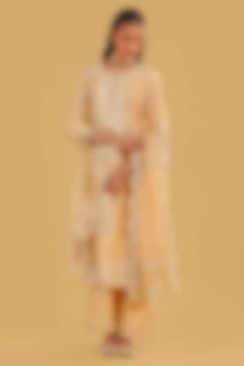 Beige Silk Chanderi Parsi Gara Embroidered A-Line Kurta Set by Sheetal Batra at Pernia's Pop Up Shop