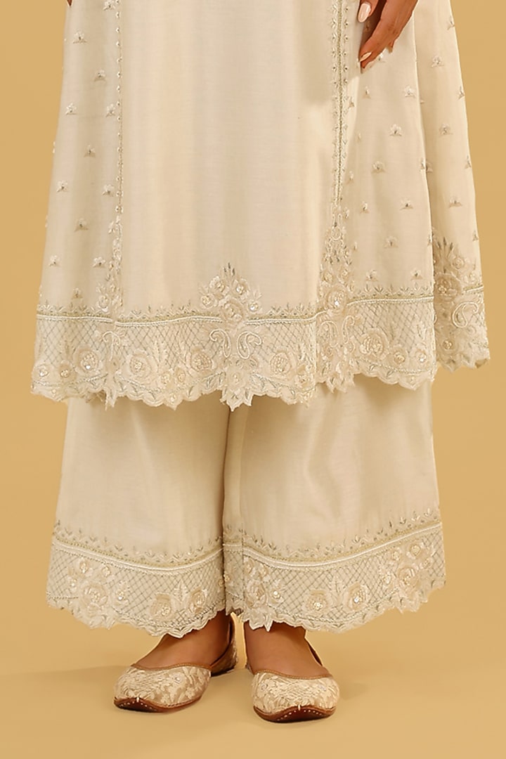 Daisy Ivory Silk Chanderi Parsi Gara Embroidered A-Line Kurta Set by Sheetal Batra at Pernia's Pop Up Shop